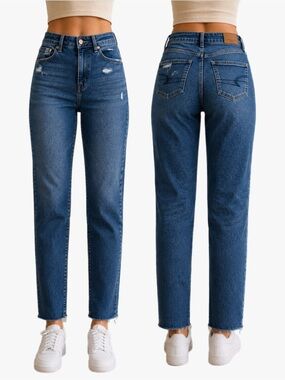 American Eagle Mom Jeans Size 000 High Rise Distressed Medium Wash Denim
